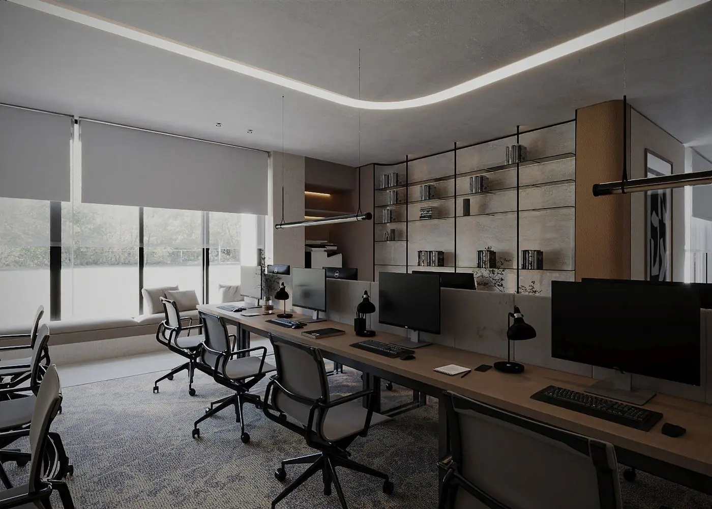 Open-plan office with custom joinery